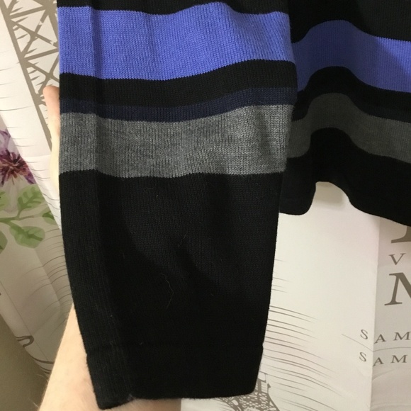 Men's Perry Ellis NWT XXL Cotton Blend L/S Sweater Purple/Black/Gray Stripes - Picture 3 of 9